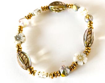 Golden Hibiscus Czech Glass Bracelet.