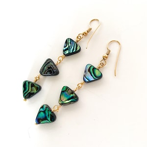 Abalone Shell Triangle Drop Earrings, 14kt Gold Fill, Beachy Boho Jewelry
