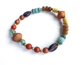 Beachy Golden Sunset Czech Glass Bracelet.