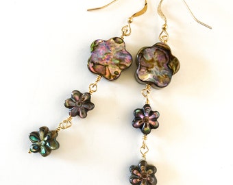 Beachy Abalone & 14kt Gold Fill Floral Earrings, Beachy Boho Chic