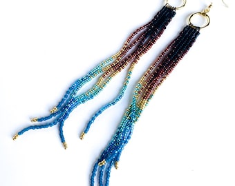 Sedona Rocks Fringe Earrings: Japanese Seed Beads, Shoulder Duster Earrings