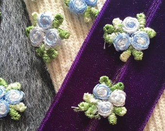 Vintage Flower Applique, Blue White Flower Embroidery Applique, Vintage Embroidered Applique Flower #5025