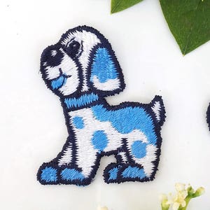 Blue Dalmatian Applique Embroidered Cute Puppy Applique Vintage White Baby Blue Dog Embroidery Patches for Kids Love Pets Puppies #1157