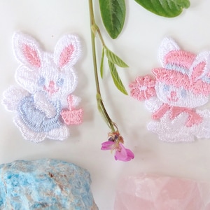 Easter Bunny Applique Rabbit Embroidery Applique Vintage Bunny Pink White Pastel Baby Blue Easter Applique for Girl and Boy 5003-1073