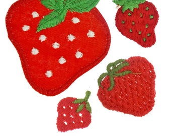 Parches de apliques de fresa, parches de fresas bordados Vintage para adornos, manualidades, costura, parche de fruta roja DIY