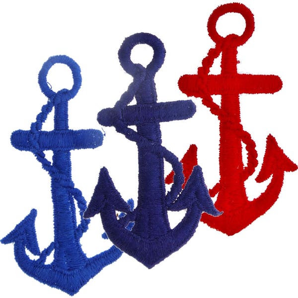 Nautical Big Anchor Patches with Rope Embroidery Applique available in Dark Navy, Red Anchors and Blue Anchors Sew On Vintage Appliques