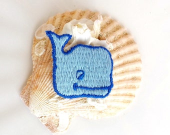 Blue Whale Embroidery Applique Patch Vintage, Sea Whale Ocean Life Applique Embroidered Patches for Kids, Cute Whale Appliques 5213