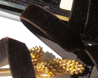 SWISS VELVET Ribbon Dark Brown 3/8" wide Vintage Velvet Jewelry Ribbon by the yard Dress Ribbon Wholesale #288 Made in Switzerland