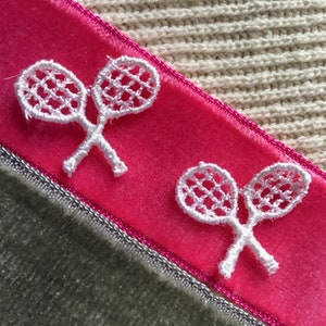 White Tennis Racket Applique Vintage Embroidery 1970s Vintage Patch Embroidery Wholesale Sewing Craft Double Tennis Sport #5111