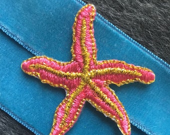 Vintage Starfish Applique Iron On, Pink Gold Metallic Embroidered Applique Star, Metallic Gold Starfish Embroidery Appliques Wholesale #5090