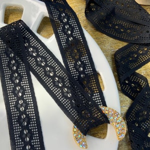 STRETCH LACE BLACK 1-3 / 8 "breit Vintage Soft Lace Trim Symmetrische Insertion #1064 ""