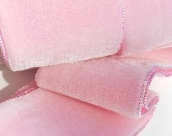 French Velvet Ribbon Pink 1.5" Wide Vintage Velvet Ribbon by the yard Light Green Vintage Velvet Ribbon Wholesale Trim Made in France