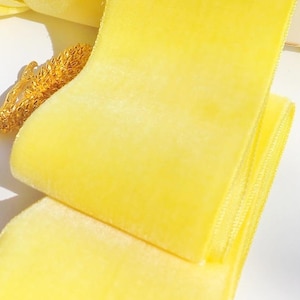 2&quot; wide Vintage French Velvet Gift Ribbon Trim ICTERINE YELLOW Velvet Ribbon by the yard Velvet Dress Wholesale Ribbon #395 Made in France