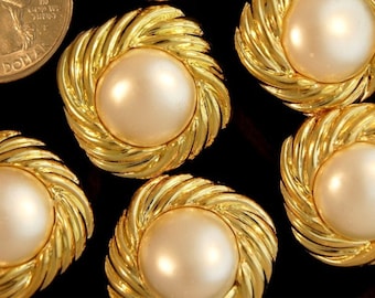 Vintage Square Swirl Gold Metallic Buttons 1" Faux Pearl Shank Buttons for Sewing, Crafts, Embellishments (12 pcs)