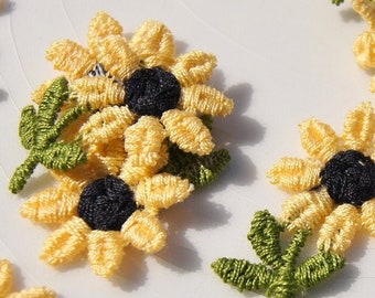 Vintage Yellow Flower Embroidered Applique, Vintage Embroidery Sew On Appliques Wholesale, Yellow Flower Applique #5071