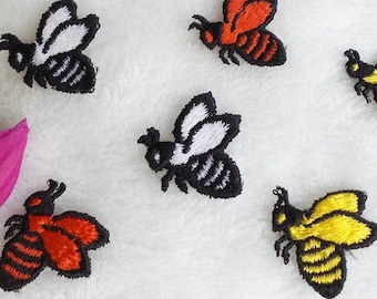 Yellow Bee Applique Vintage Embroidery Patches, Red Bee, Black and White Bee and Yellow Bee Embroidered Applique, Insect Applique Bees