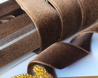 Samtband Velvet Ribbon Satin back German Velvet Ribbon Trim 1" Brown Velvet Ribbon by the yard, #310 Made in Germany