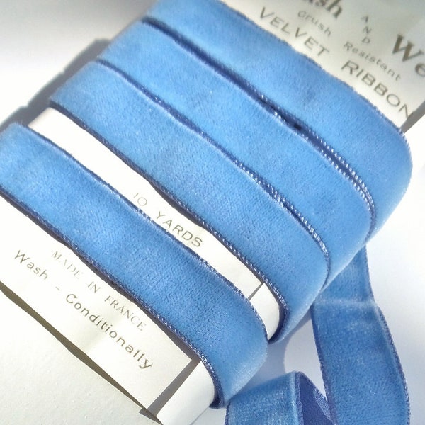 Azure Blue French Velvet Ribbon Wholesale 5/8" Velvet Ribbon by the yard 16mm Vintage Velvet Jewelry Ribbon DIY Craft #367  Made in France