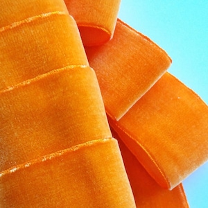 French Velvet Ribbon Wholesale 1.5" CARROT ORANGE Velvet Ribbon by the yard 36mm Vintage Velvet Jewelry Ribbon DIY Craft #376 Made in France