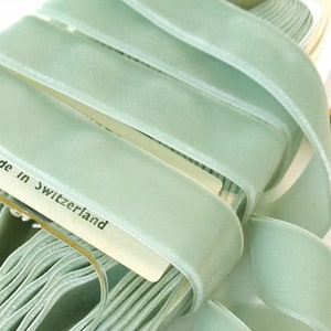 7/8&quot; wide Swiss Velvet Ribbon Celadon Jade Vintage Velvet Ribbon by the yard Velvet Dress Ribbon Wholesale Trim #290 Made in Switzerland