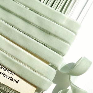 1/4&quot; wide Swiss Velvet Celadon Vintage Velvet Ribbon by the yard Velvet Dress Ribbon Wholesale Trim Made in Switzerland
