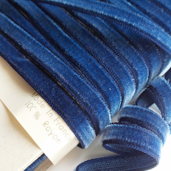 Prussian Navy Blue French Velvet Ribbon by the Yard  7mm Wholesale 1/4" wide Vintage Velvet Jewelry Ribbon DIY Craft #173 Made in France