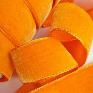 Vintage French Velvet Ribbon Wholesale 23mm CARROT ORANGE Velvet Ribbon by the yard 7/8&quot; Velvet Jewelry Ribbon DIY Craft #382 Made in France
