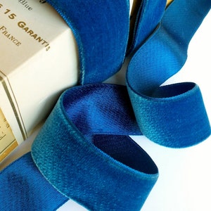 Cobalt Blue French Velvet Ribbon Velours Envers Satin back 1.5&quot; Vintage Velvet Jewelry Ribbon 40mm DIY Craft #324 Made in France