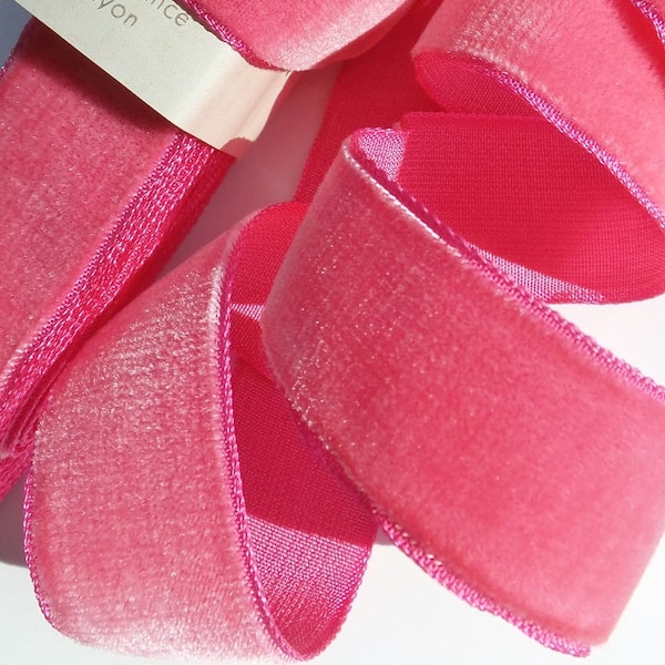 Vintage French Velvet Ribbon Wholesale 1" ROUGE PINK Velvet Ribbon by the yard 25mm Velvet Jewelry Ribbon DIY Craft #374  Made in France