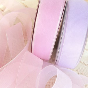 Fita de organza lavanda, fita de organza rosa, fita transparente com bordas iridescentes pela jarda, rolo de fita para presente, decoração de casamento