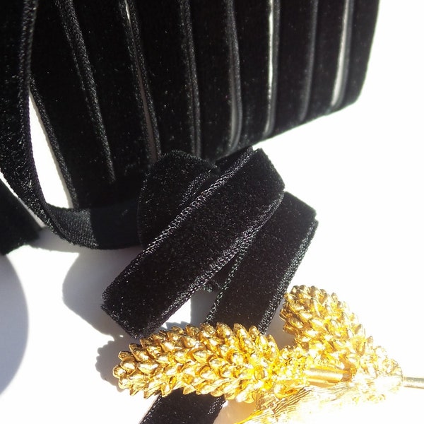 Black French Velvet Ribbon Wholesale 1/4”, 3/8”, 5/8”, 1” & 2” Vintage Black Velvet Jewelry Ribbon DIY Craft Choker Ribbon Made in France