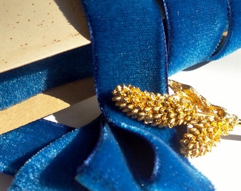 Blue Azure Rayon French Velvet Ribbon Wholesale 1" Vintage Velvet Jewelry Ribbon 23mm DIY Craft #320 Made in France