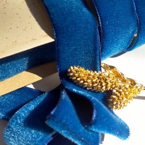 Blue Azure Rayon French Velvet Ribbon Wholesale 1&quot; Vintage Velvet Jewelry Ribbon 23mm DIY Craft #320 Made in France