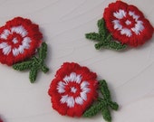 1960s Vintage Flower Applique, Red White Flower Embroidery Applique, Vintage Embroidered Applique Flower 1177