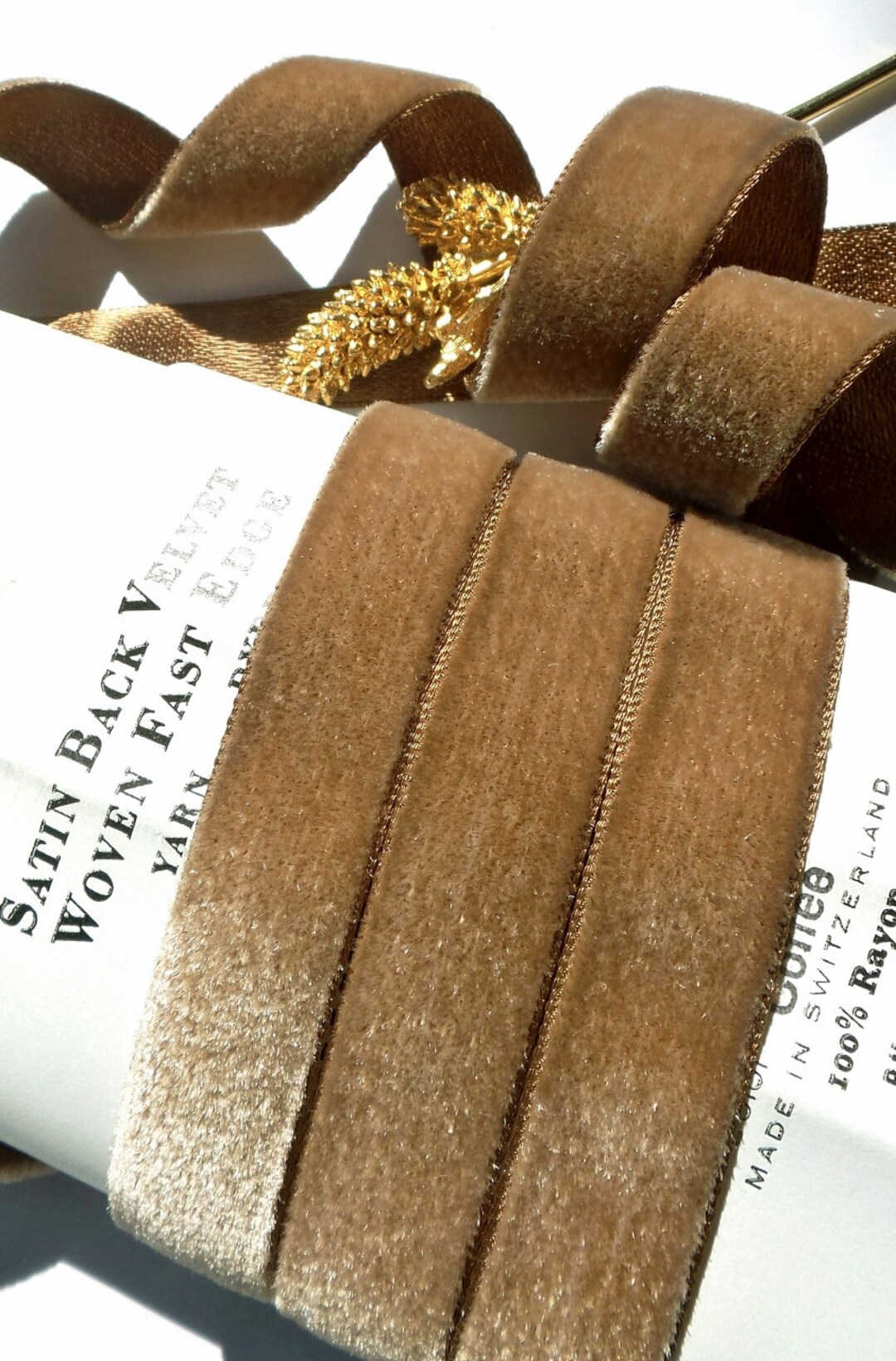Fita de veludo suíço com costas de cetim, marrom cacau, veludo