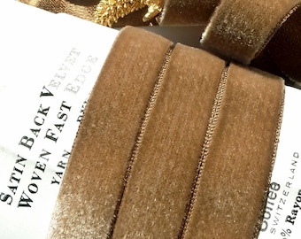 Satin Back Swiss Velvet Ribbon Cocoa Brown Vintage Velvet by the yard 5/8" wide Velvet Dress Ribbon Wholesale Trim #366 Made in Switzerland