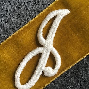 Venice Cursive Letter j White Iron-on Patch Applique for Craft Embellishments Word Patches for Clothings, Hats, Bags Embroidered Patch #5083