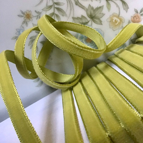 Vintage LIME GREEN French Velvet Ribbon Wholesale 1/4" wide 7mm Vintage Velvet Jewelry Ribbon by the Yard DIY Craft #207 Made in France