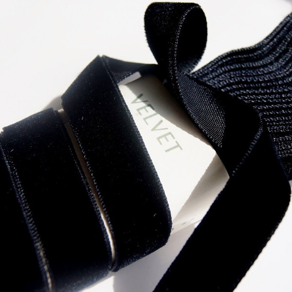 SALE Vintage FRENCH BLACK Velvet Ribbon Wholesale 22mm, 16mm, 10mm, 6mm Black Velvet Ribbon by the yard Jewelry Ribbon Craft Made in France