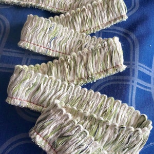 Home Decor FRINGE Mixed White Olive Green Vintage Trim by the Yard Discount Roll Fringe 1-3/4&quot; Fringe Trim, Decorative Trim T54