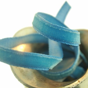 vintage Français Ruban de velours En gros 7mm Ruban de robe en velours bleu paon par cour - Ruban de bijoux Craft #95 Made in France