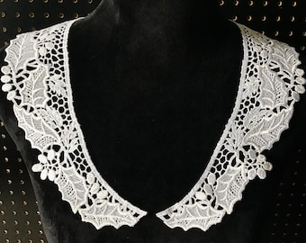 Gran bordado Venise Vintage COLLAR apliques de cuello blanquecino encaje apliques Venise encaje collar par #5013