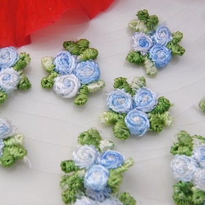 Light Blue Flower Embroidered Applique, Vintage Embroidery Sew On Appliques Wholesale, Light Blue Flower Applique #1172
