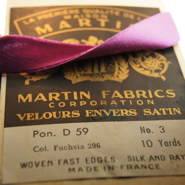 Vintage French VELOURS ENVERS SATIN back Velvet Ribbon Fandango Dark Fuchsia 16mm Rayon Silk Velvet Ribbon by the Yard #134 Made in France