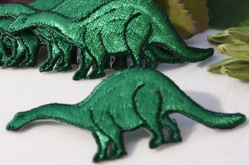 Vintage Iron On Dinosaur Applique, Green Dinosaur Embroidery Applique, Vintage Embroidered Iron On Applique Animals 5078 image 1