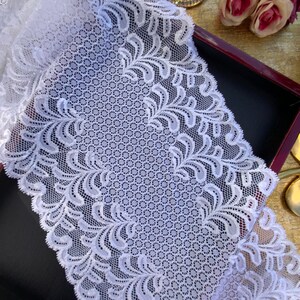 9 "de largura bordado branco estiramento costura macia guarnição de renda por jarda e por rolo atacado renda de galão branco puro # 1061