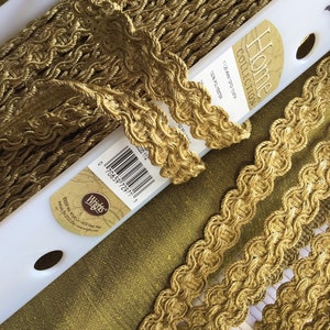 Wrights GOLD BRAIDED TRIM Scalloped Galloon Gimp Braids by the Yard / Wholesale Roll 3/4 inch Upholstery Trim for Curtains, Home Decor T14