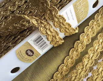 Wrights GOLD BRAIDED TRIM Scalloped Galloon Gimp Braids by the Yard / Wholesale Roll 3/4 inch Upholstery Trim for Curtains, Home Decor T14