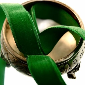 NAVIDAD Verde Cinta de Terciopelo Francés Al por mayor 16mm Verde Esmeralda Vintage Cinta de Terciopelo cortada a tamaño Joyería Cinta Artesanía #91 Hecho en Francia