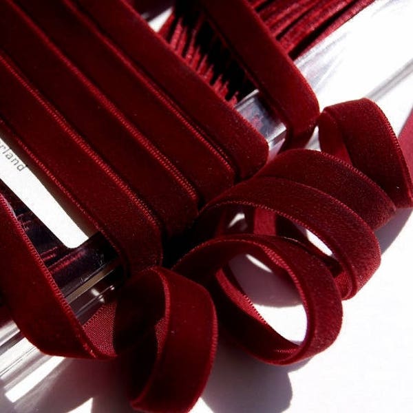 SWISS RED WINE Velvet Ribbon Wholesale 9mm Vintage Velvet Dress Ribbon Trim by the yard - Jewelry Ribbon Craft #55 Made in Switzerland